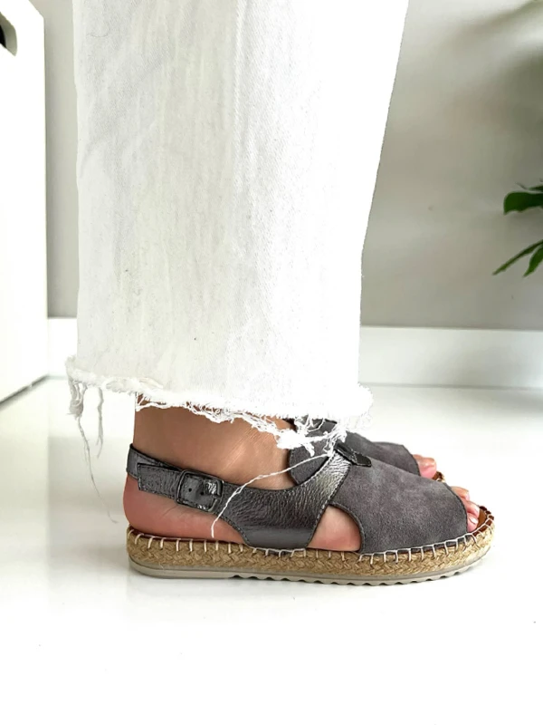 HASIR TABAN DERİ SÜET SANDALET GRİ