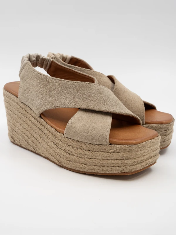 HASIR TABAN DETAYLI DERİ SANDALET BEJ