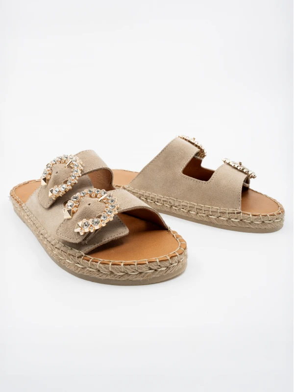 HASIR TABAN DETAYLI DERİ TERLİK BEJ