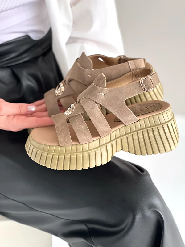 KALIN TABAN DERİ SANDALET BEJ