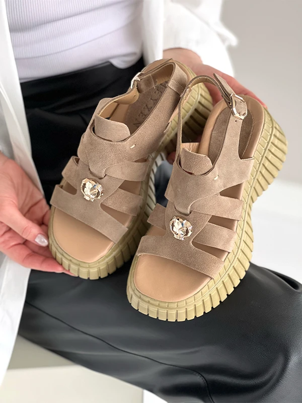 KALIN TABAN DERİ SANDALET BEJ