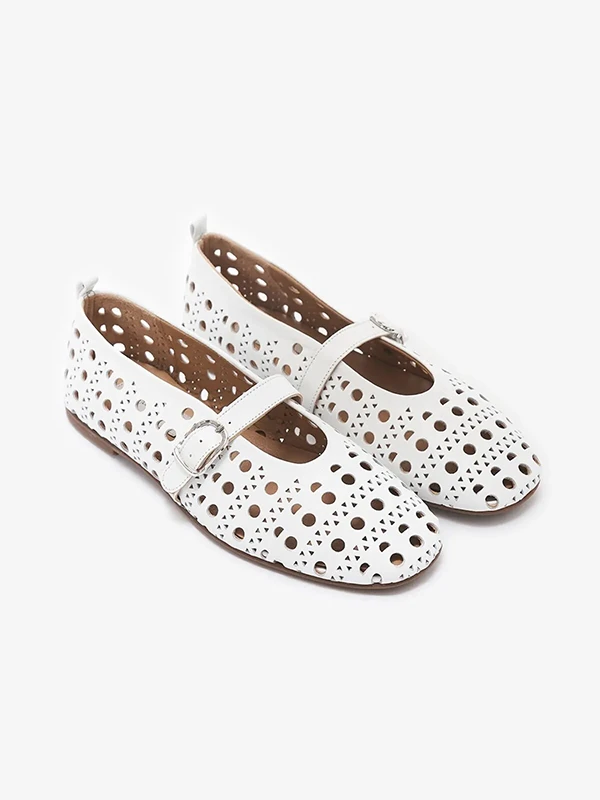 LAZER BASKI DETAYLI DERİ BABET BEYAZ