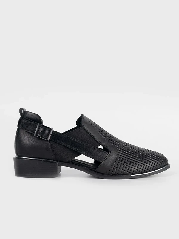 LAZER KESİM HAKİKİ DERİ SANDALET SİYAH