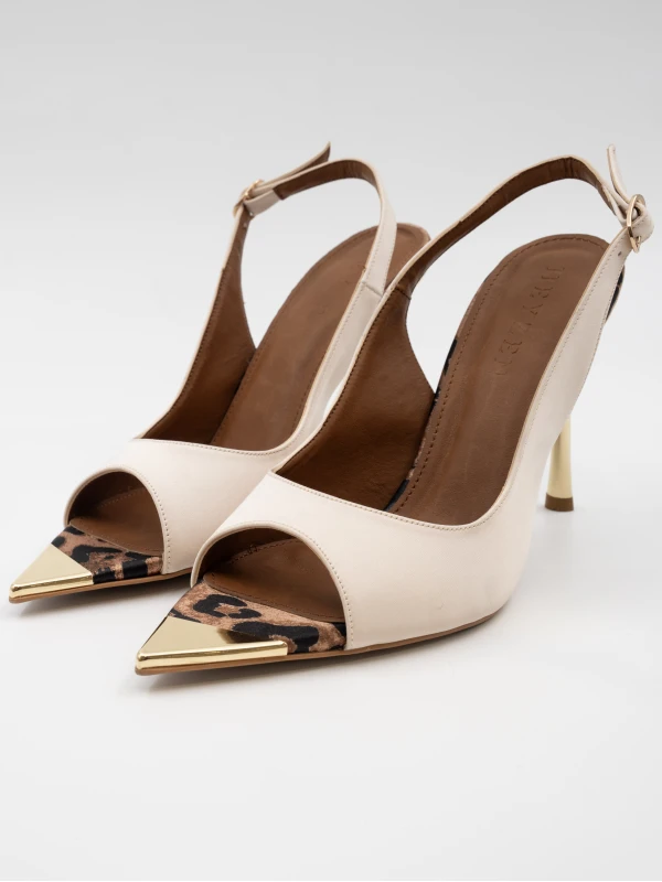 MAT SATEN GOLD DETAYLI TOPUKLU BEJ