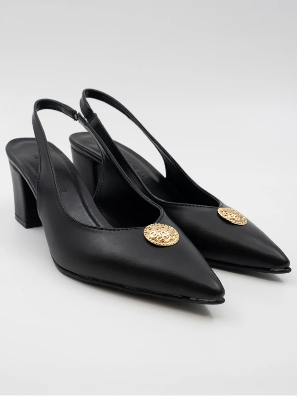 Mat Vegan Deri Topuklu SİYAH