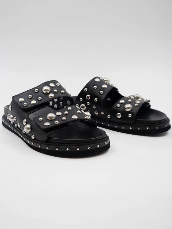 METAL DETAYLI CIRTLI DERİ TERLİK SİYAH