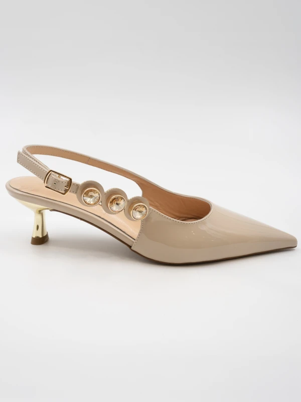 MİNİ TOPUK TAŞ DETAYLI STİLETTO BEJ