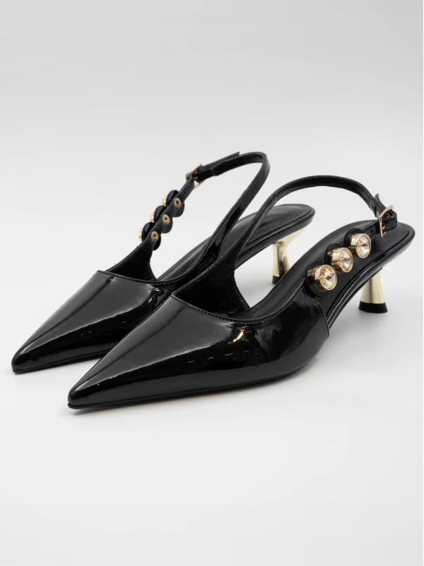 MİNİ TOPUK TAŞ DETAYLI STİLETTO SİYAH