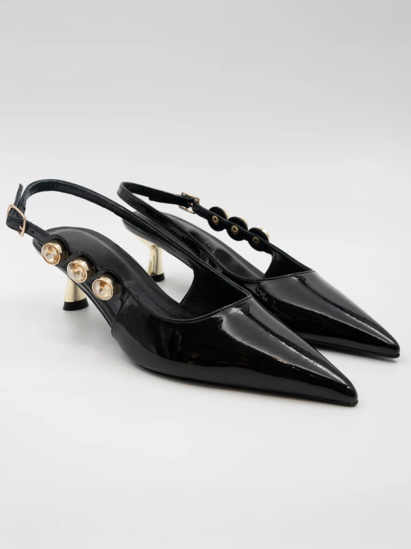 MİNİ TOPUK TAŞ DETAYLI STİLETTO SİYAH