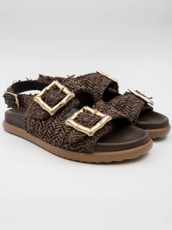 NATURAL HASIR DERİ SANDALET KAHVE