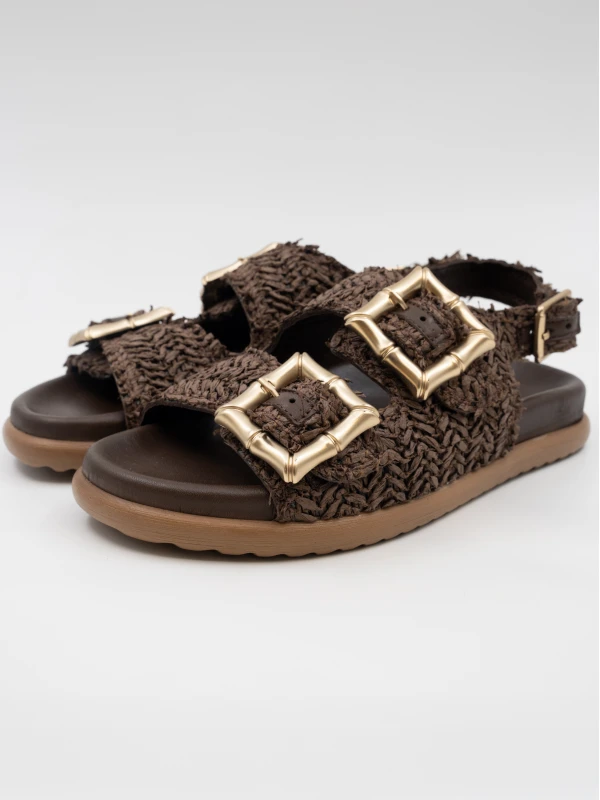 NATURAL HASIR DERİ SANDALET KAHVE