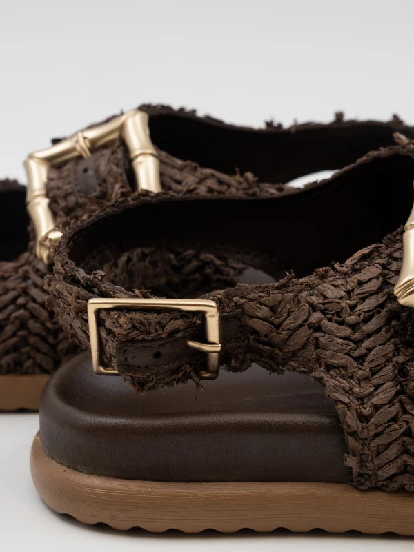 NATURAL HASIR DERİ SANDALET KAHVE