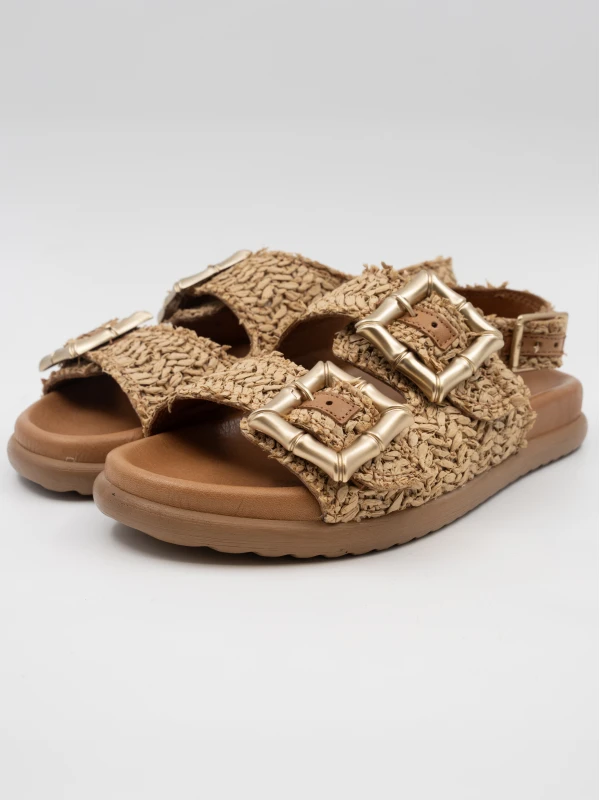 NATURAL HASIR DERİ SANDALET TABA