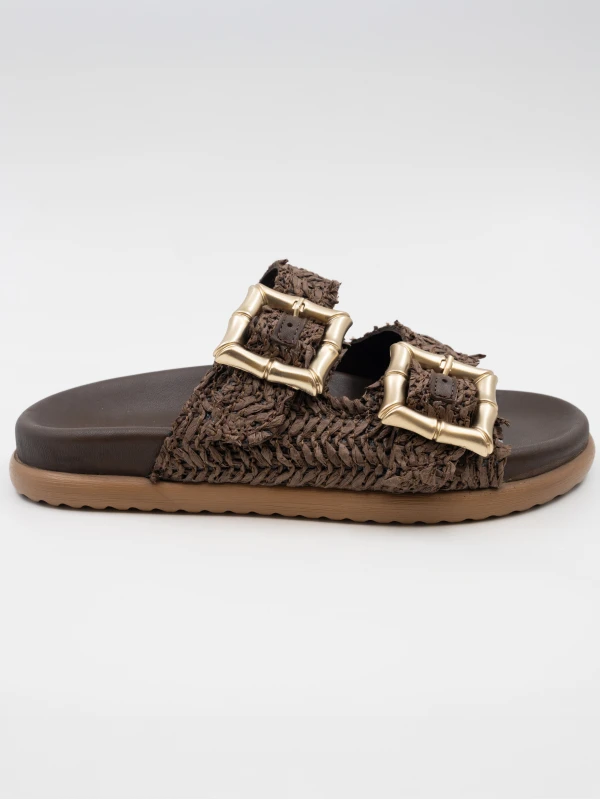 NATURAL HASIR DERİ TERLİK KAHVE