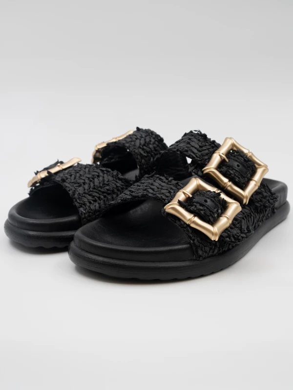 NATURAL HASIR DERİ TERLİK SİYAH