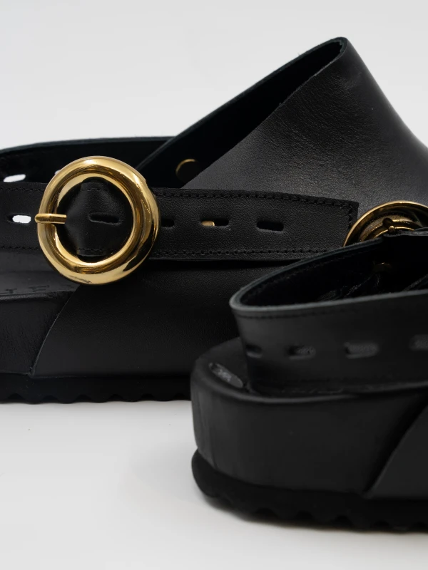 Önü Kapalı Kadın Deri Sandalet SİYAH