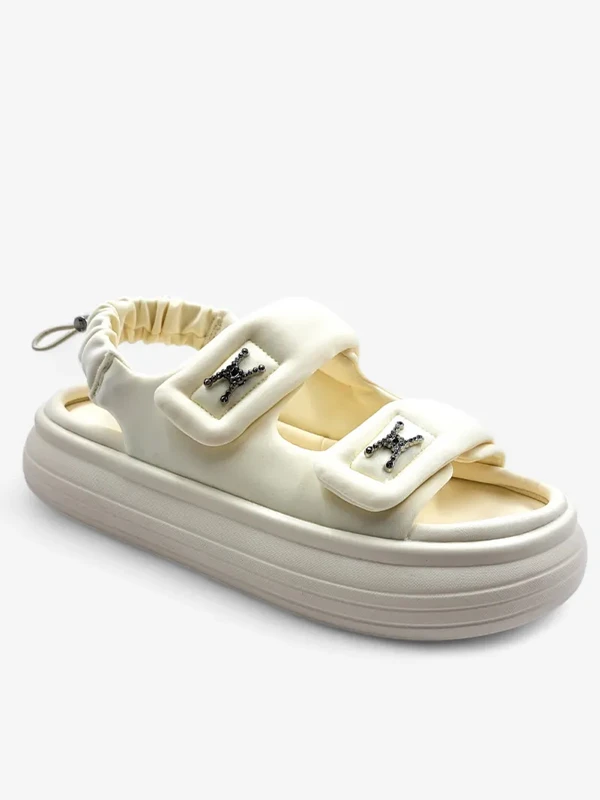 PARAŞÜT KUMAŞ BANT DETAYLI SANDALET KREM