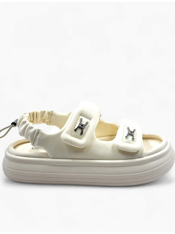 PARAŞÜT KUMAŞ BANT DETAYLI SANDALET KREM