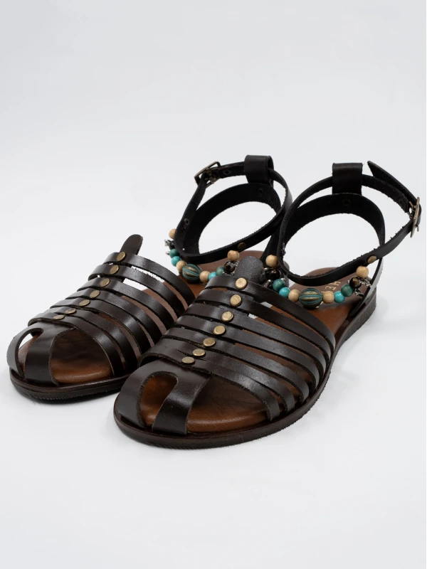 POTİN TOKA DETAYLI DERİ SANDALET KAHVE