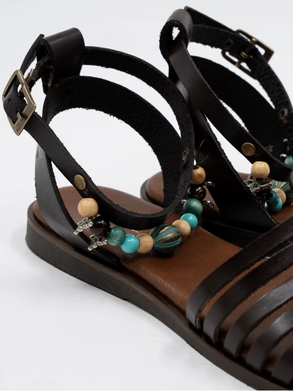 POTİN TOKA DETAYLI DERİ SANDALET KAHVE