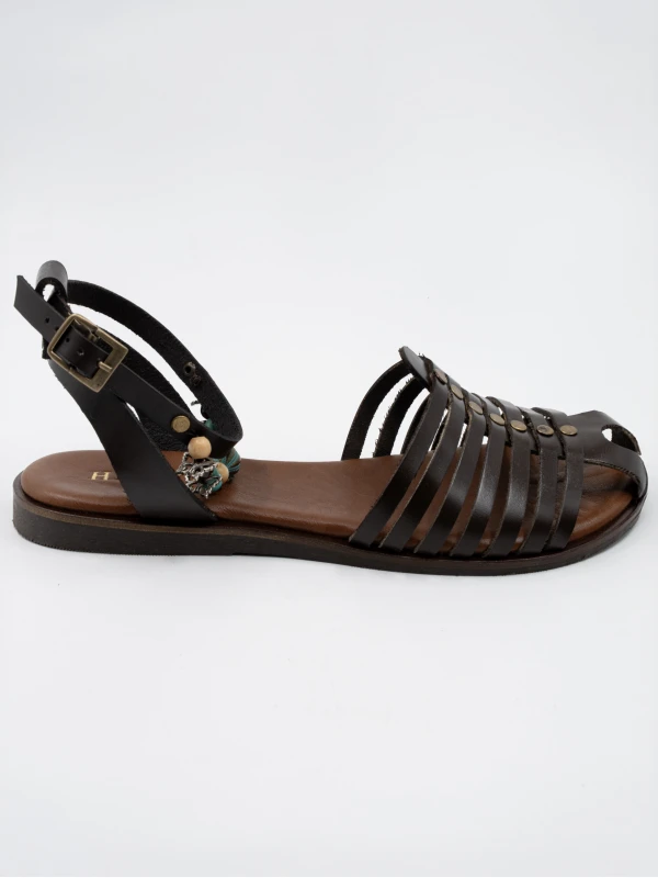 POTİN TOKA DETAYLI DERİ SANDALET KAHVE