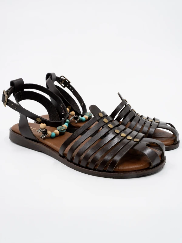 POTİN TOKA DETAYLI DERİ SANDALET KAHVE