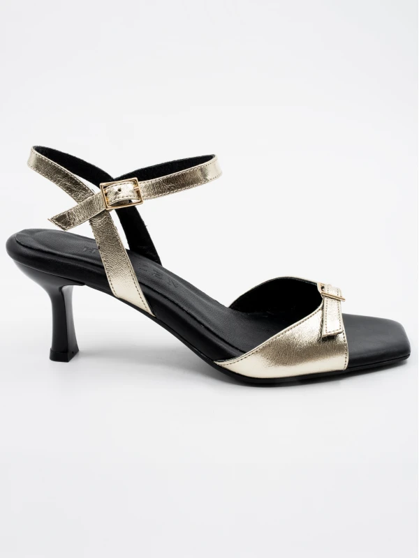 RUGAN DERİ KEMER DETAYLI TOPUKLU GOLD