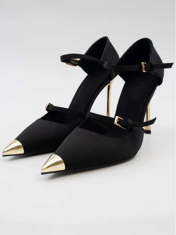 SATEN GOLD METAL DETAYLI TOPUKLU SİYAH