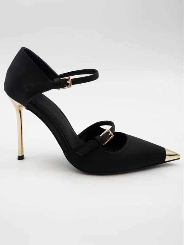 SATEN GOLD METAL DETAYLI TOPUKLU SİYAH