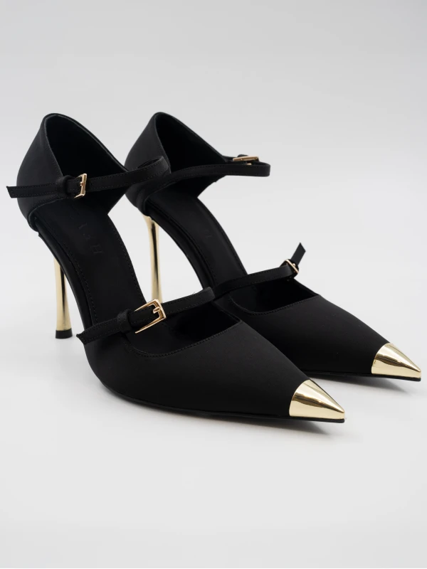 SATEN GOLD METAL DETAYLI TOPUKLU SİYAH