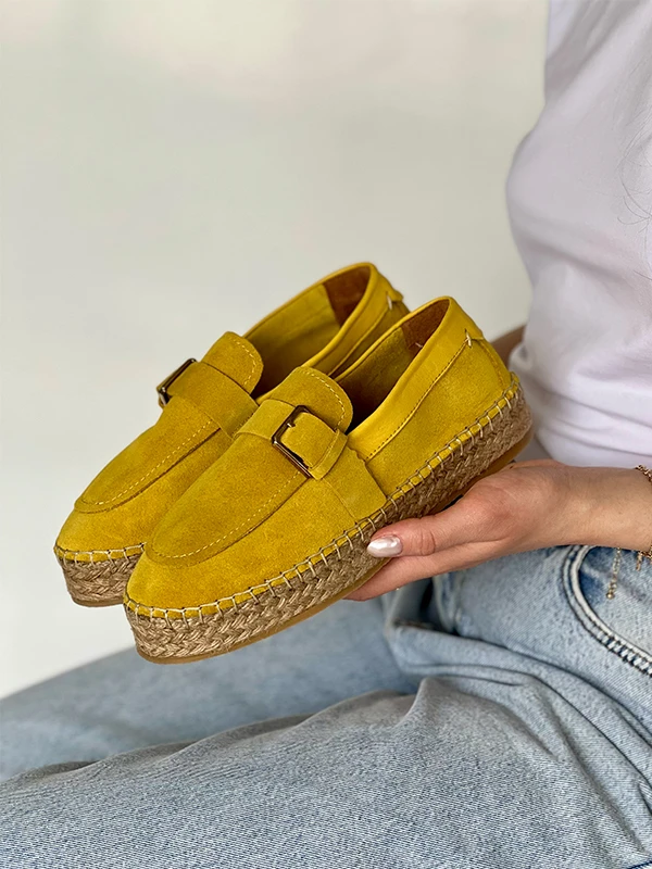 TABAN HASIR DETAYLI LOAFER SARI