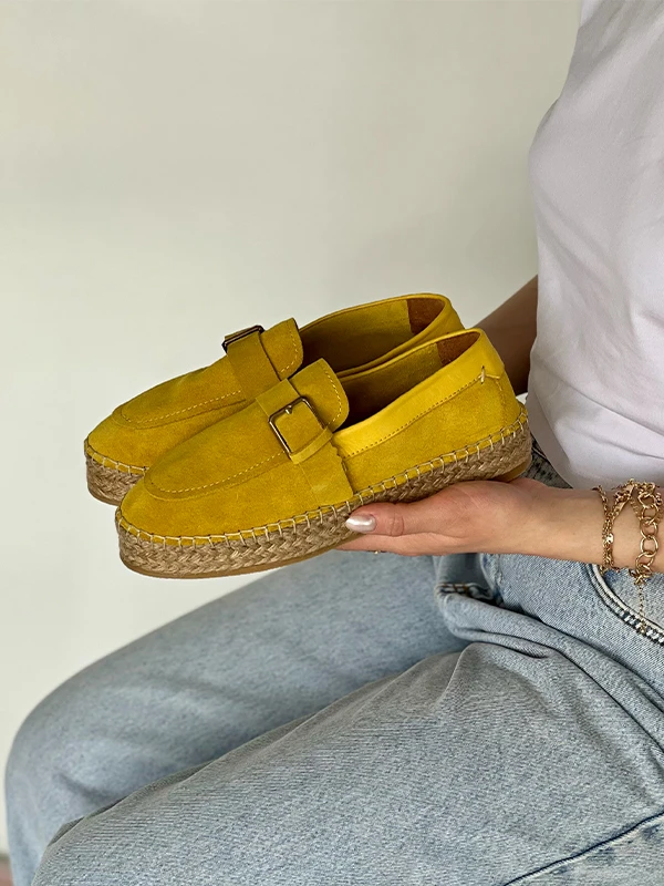 TABAN HASIR DETAYLI LOAFER SARI