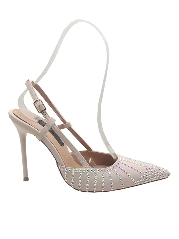 TAŞ DETAYLI SATEN TOPUKLU BEJ