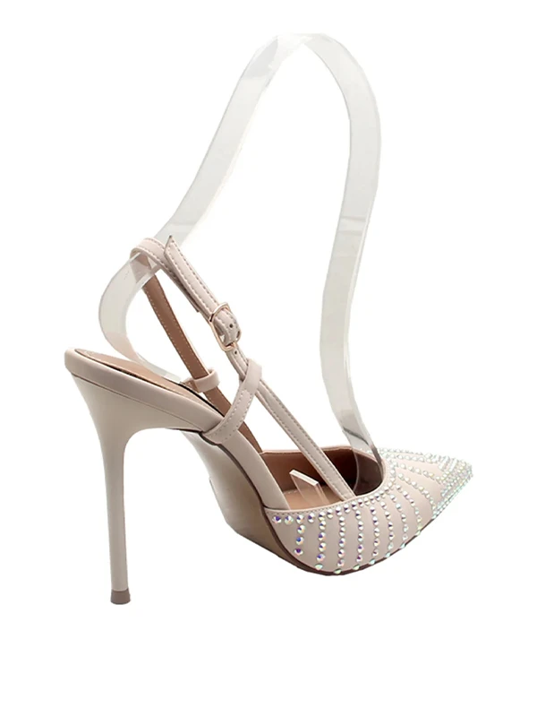 TAŞ DETAYLI SATEN TOPUKLU BEJ