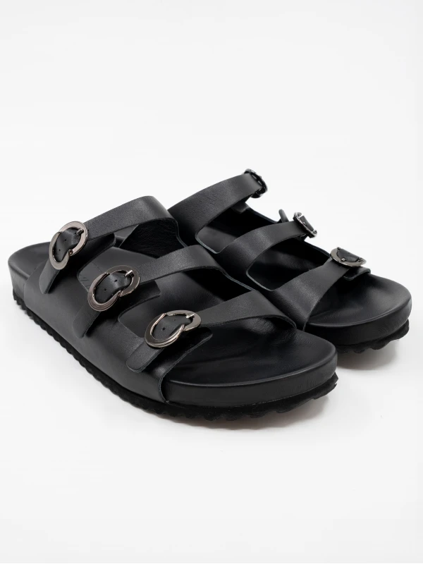 ÜÇ KEMER DETAYLI CİLT DERİ TERLİK SİYAH