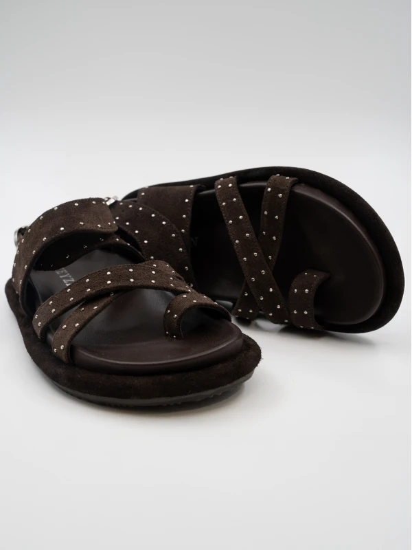 ZIMBALI BİLEKTEN BAĞLAMALI DERİ SANDALET KAHVE