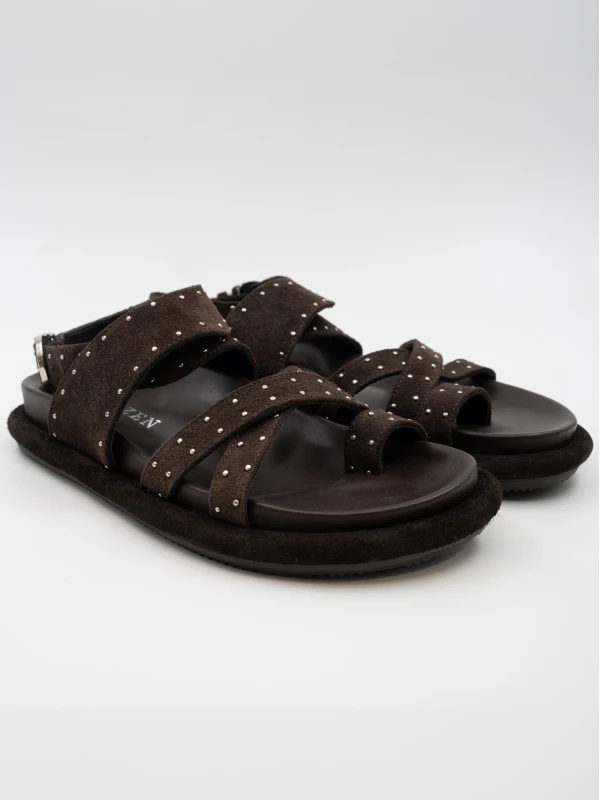 ZIMBALI BİLEKTEN BAĞLAMALI DERİ SANDALET KAHVE