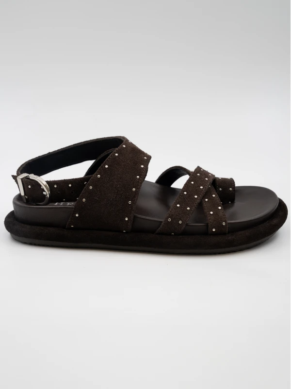 ZIMBALI BİLEKTEN BAĞLAMALI DERİ SANDALET KAHVE