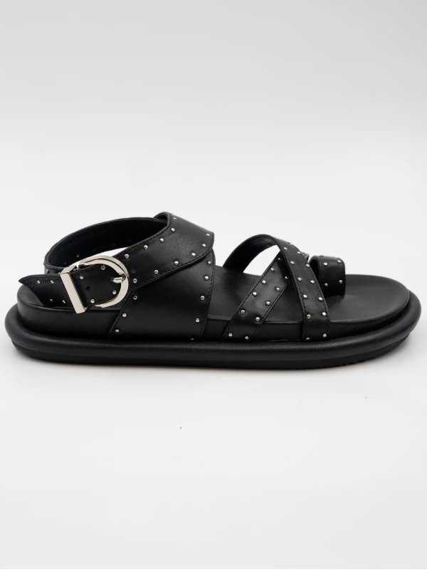 ZIMBALI BİLEKTEN BAĞLAMALI DERİ SANDALET SİYAH