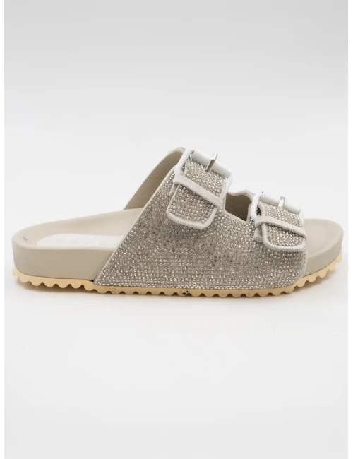 ÇİFT KEMERLİ TAŞLI DERİ TERLİK GÜMÜŞ