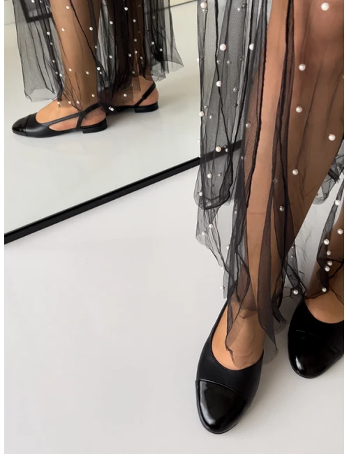 ÇİFT RENKLİ SÜET BURUN DETAYLI BABET SİYAH