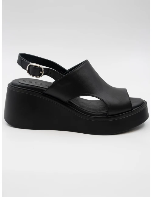 CİLT DERİ DOLGU TOPUKLU SANDALET SİYAH