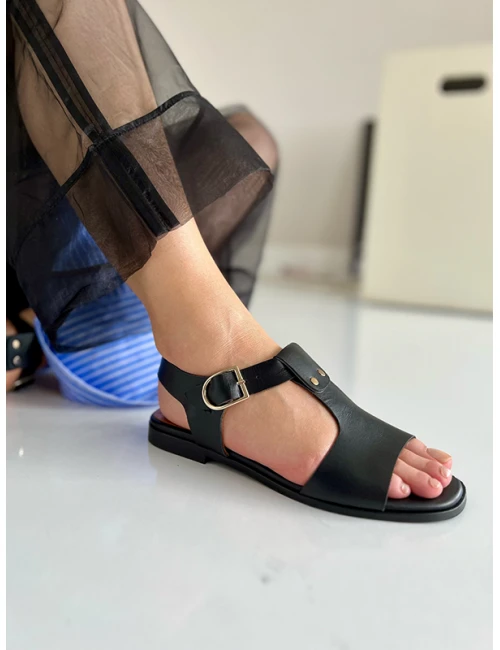 DERİ SANDALET SİYAH