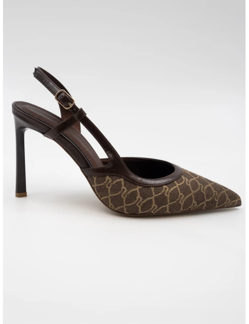 DESENLİ KUMAŞ DETAYLI TOPUKLU KAHVE