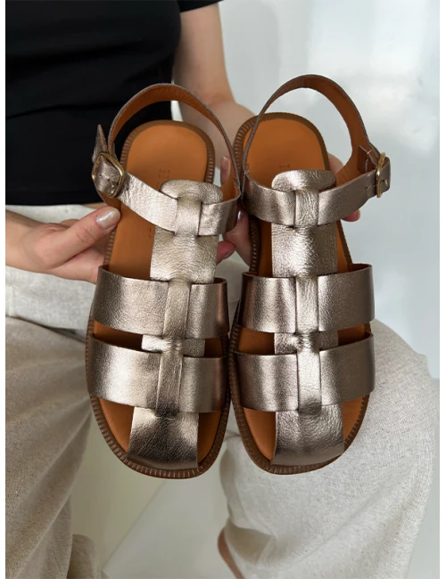 GLADYATÖR DERİ SANDALET BRONZ