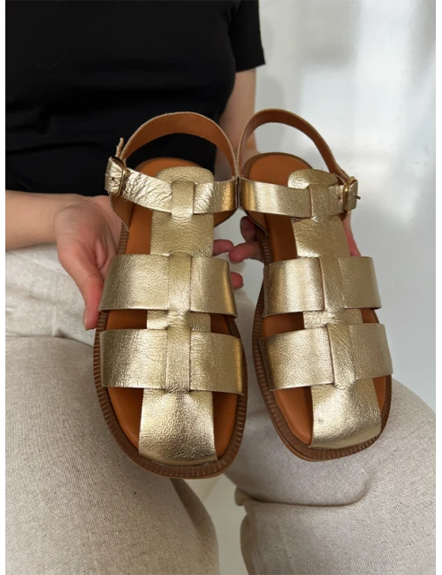GLADYATÖR DERİ SANDALET GOLD