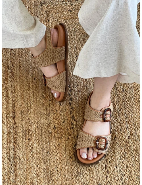 HASIR DERİ SANDALET NUDE