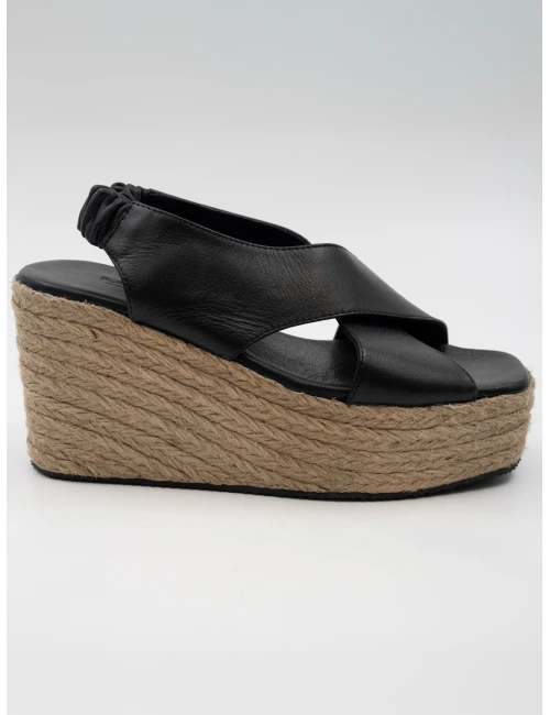 HASIR TABAN DETAYLI DERİ SANDALET SİYAH