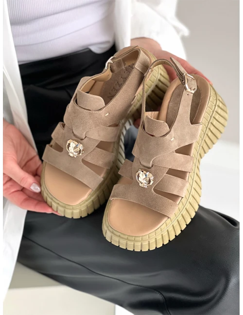 KALIN TABAN DERİ SANDALET BEJ