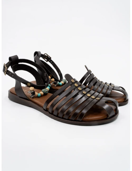 POTİN TOKA DETAYLI DERİ SANDALET KAHVE